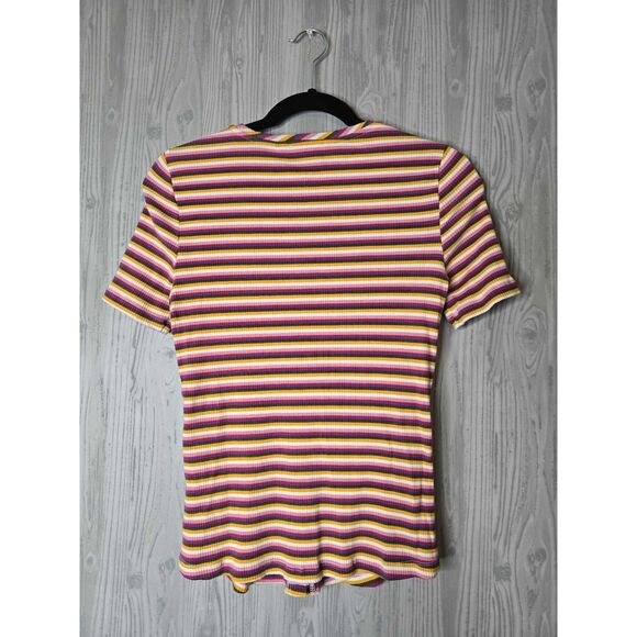 Maeve Anthropologie Striped Button Front Top Women’s Medium Ribbed Tencel Retro - Picture 4 of 5